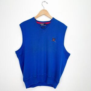 Polo Ralph Lauren Men’s Vintage Cobalt Blue Embroidered Crest Cotton Sweater Ves